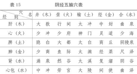 阴经五腧穴表