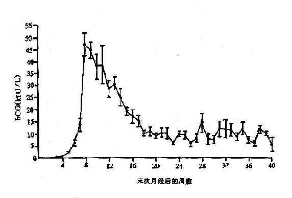 正常妊娠妇女血清中HCG平均值